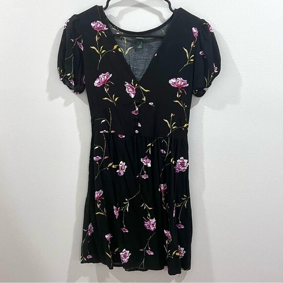 Black and pink floral aline button dress size XS - Picture 4 of 8